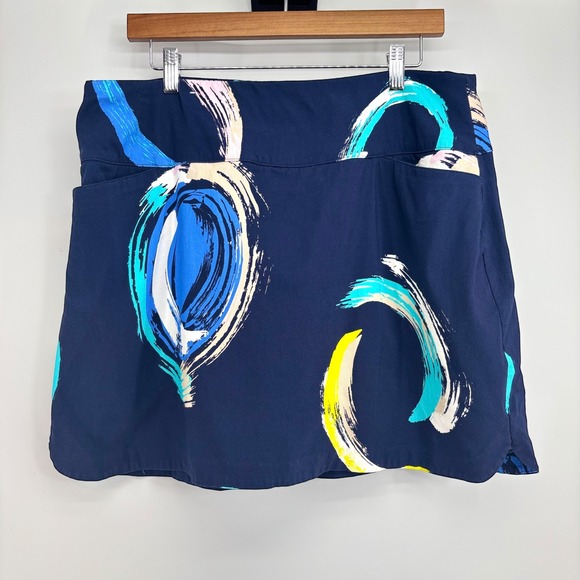Lady Hagen Pants - Lady Hagen Golf Skort XL Navy Blue Abstract Stretch Pocket Athletic Activewear
